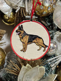 German Shepherd Christmas Ornament, Machine Embroidered, 4-Inch Hanging Hoop