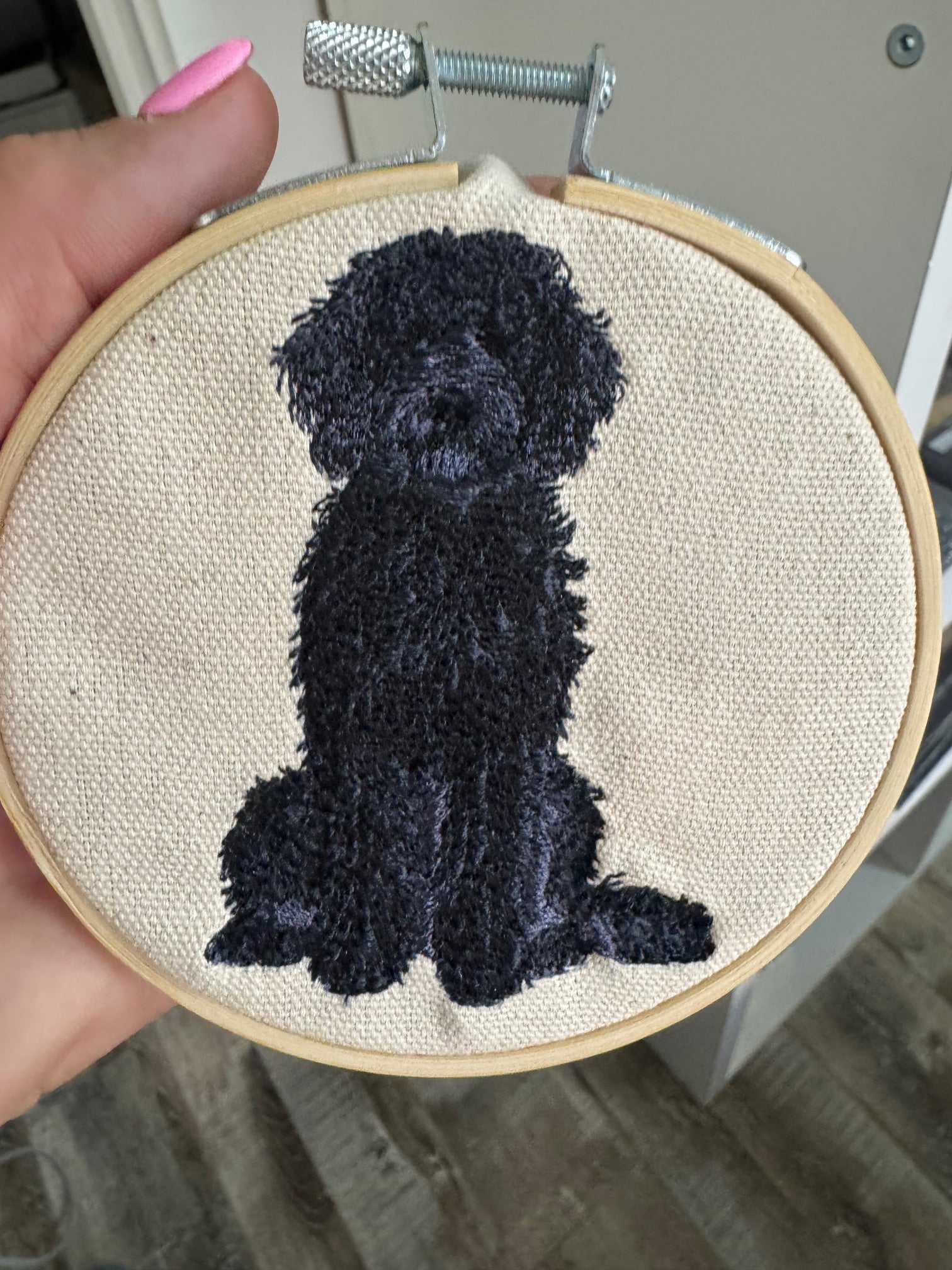 Black Doodle Machine Embroidered Art | Framed Dog Breed Décor