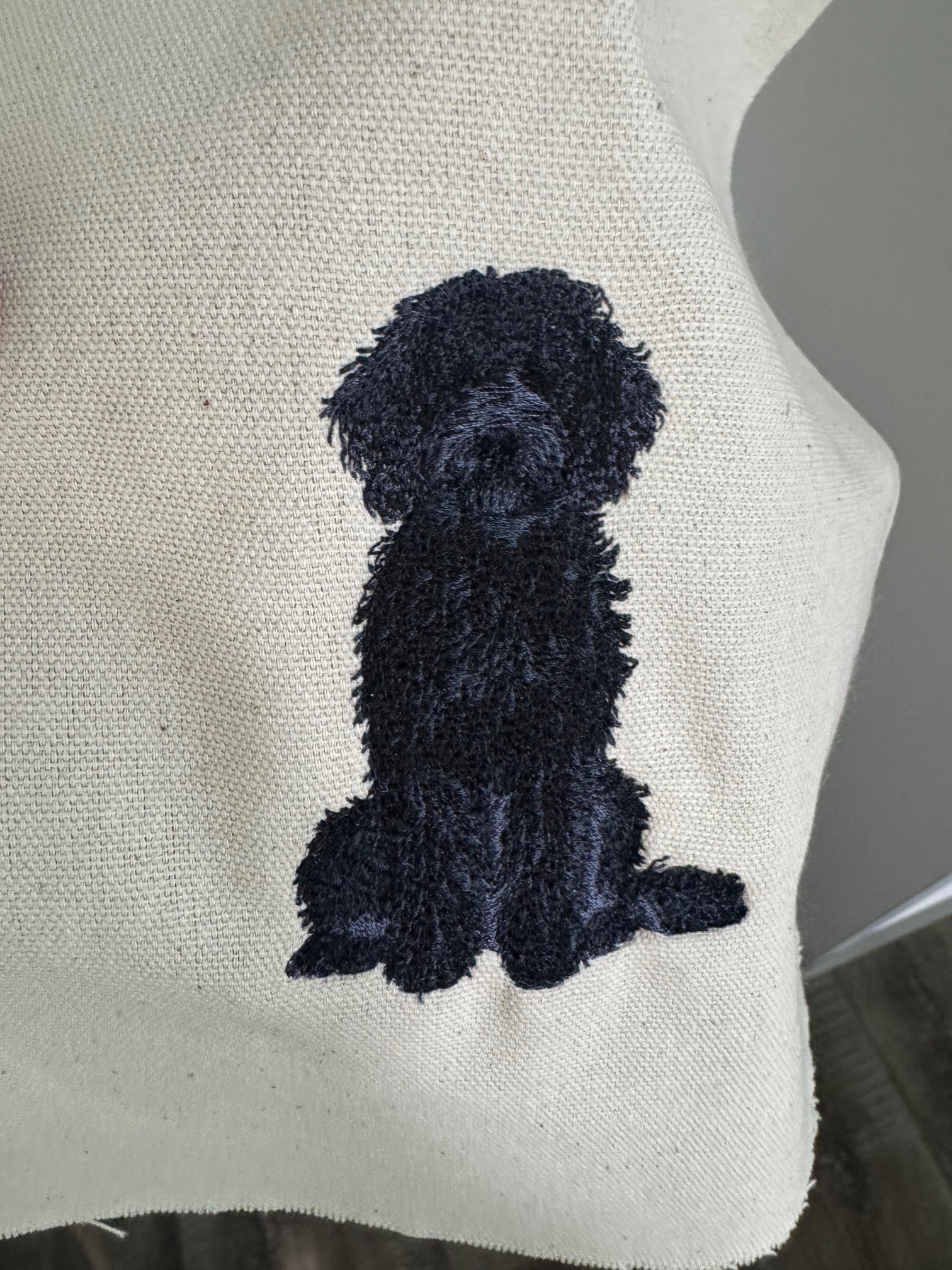 Black Doodle Machine Embroidered Art | Framed Dog Breed Décor