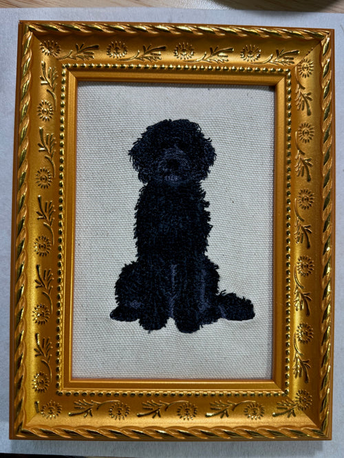 Black Doodle Machine Embroidered Art | Framed Dog Breed Décor