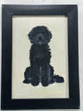Black Doodle Machine Embroidered Art | Framed Dog Breed Décor