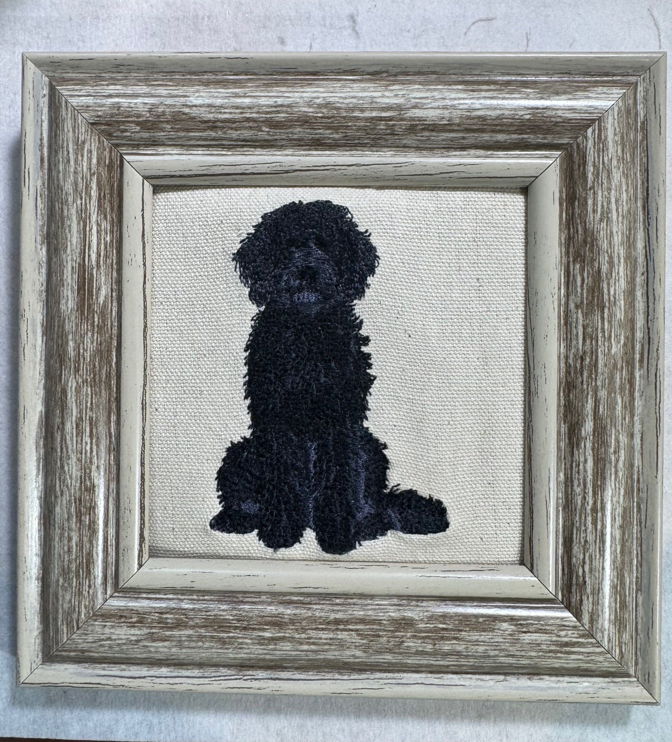 Black Doodle Machine Embroidered Art | Framed Dog Breed Décor