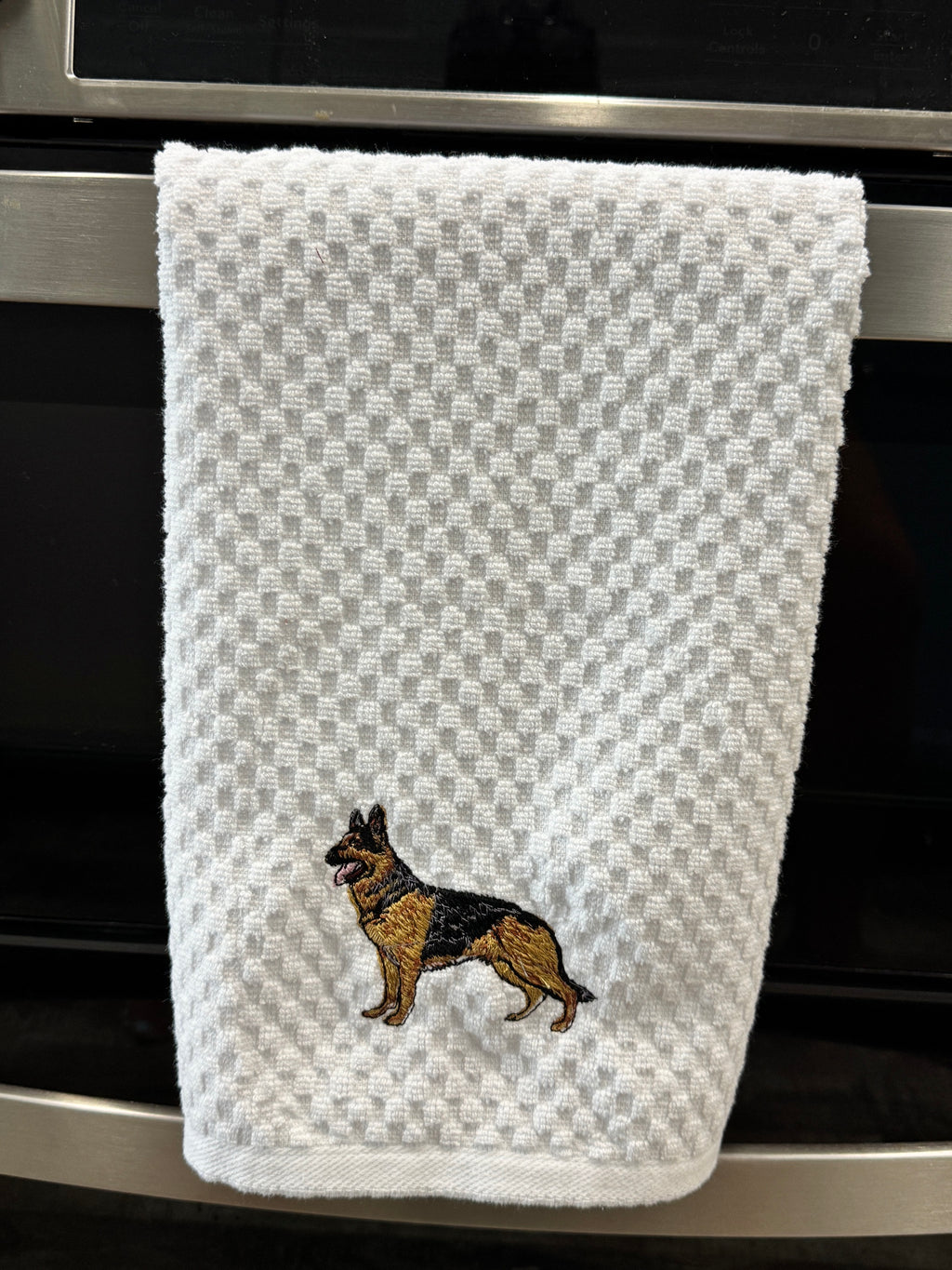 German Shepherd Embroidered Kitchen Towel | Dog Lover Gift | 16x27 White Towel