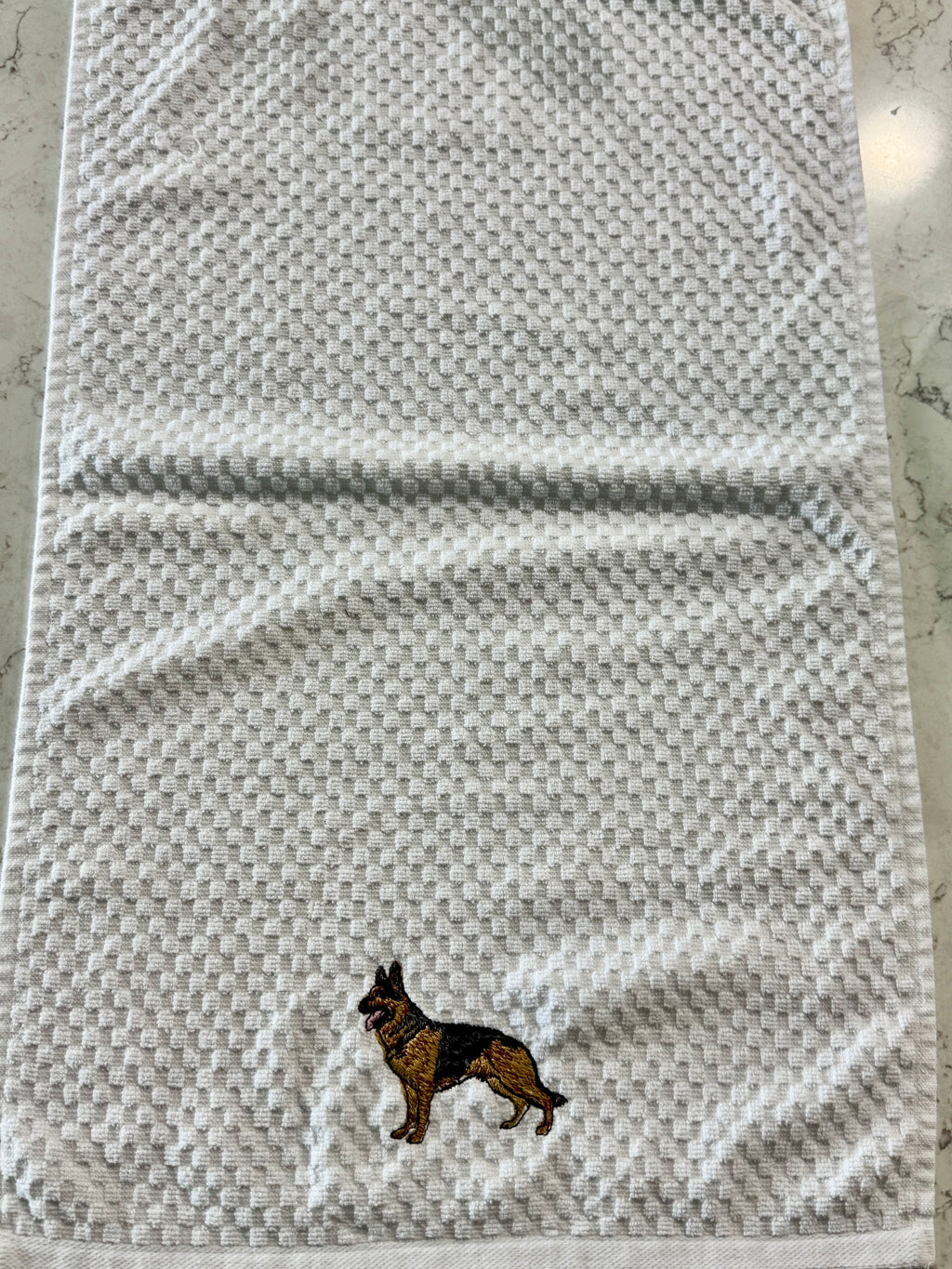 German Shepherd Embroidered Kitchen Towel | Dog Lover Gift | 16x27 White Towel