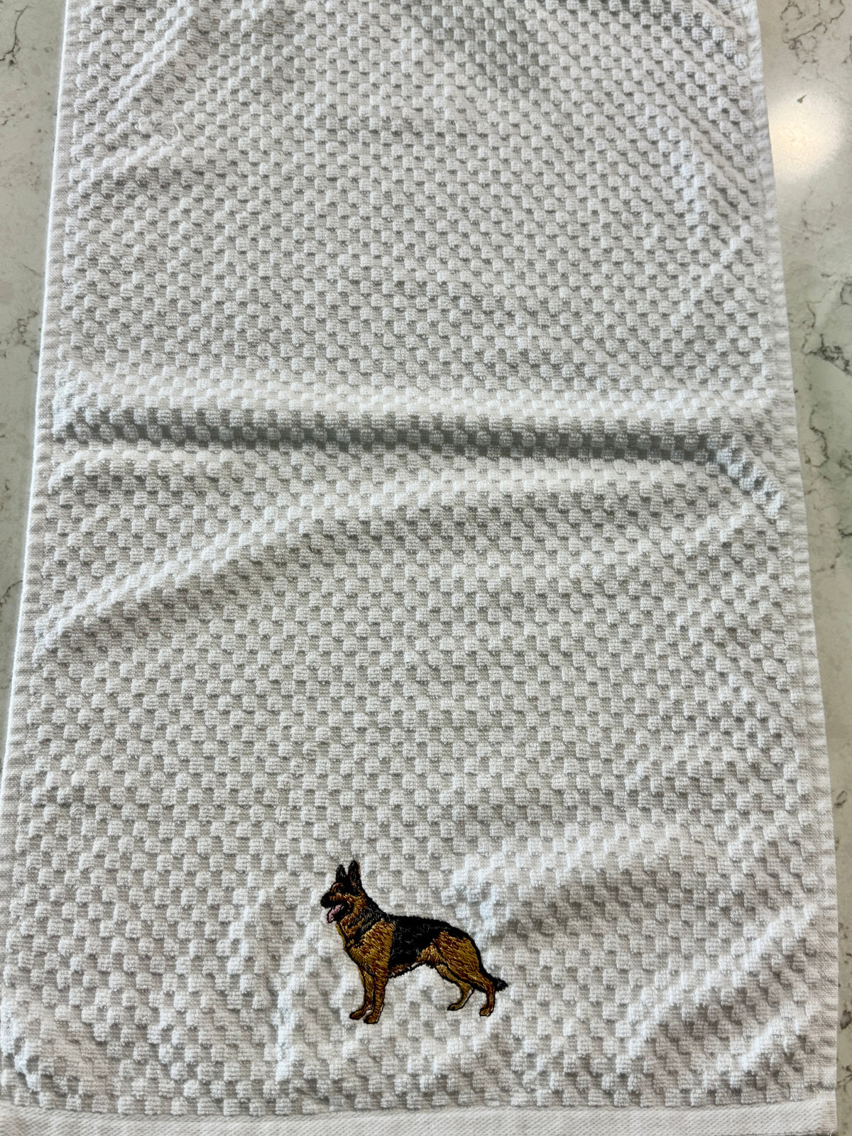 German Shepherd Embroidered Kitchen Towel | Dog Lover Gift | 16x27 White Towel