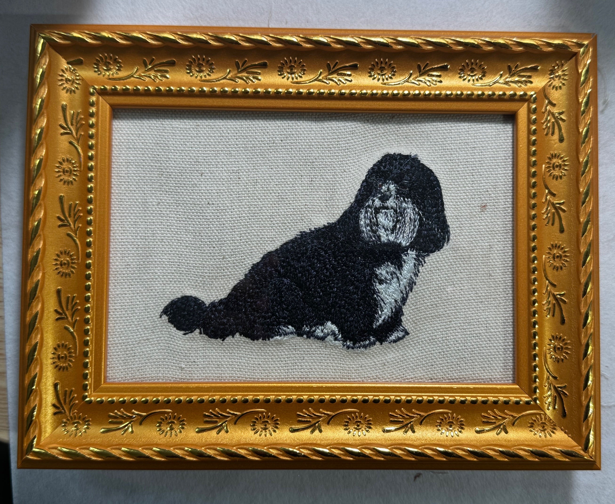 Lhasa Apso Machine Embroidered Art | Framed Dog Breed Décor