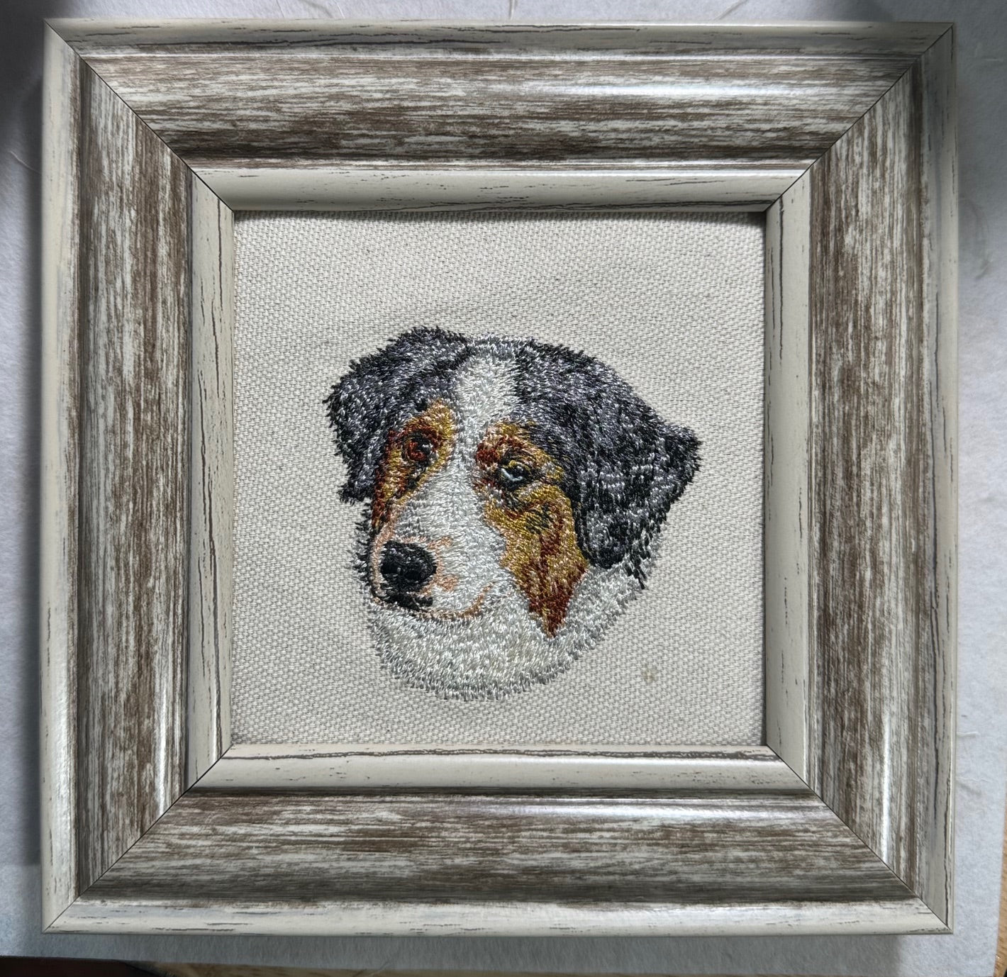 Australian Shepherd Machine Embroidered Art | Framed Dog Breed Décor