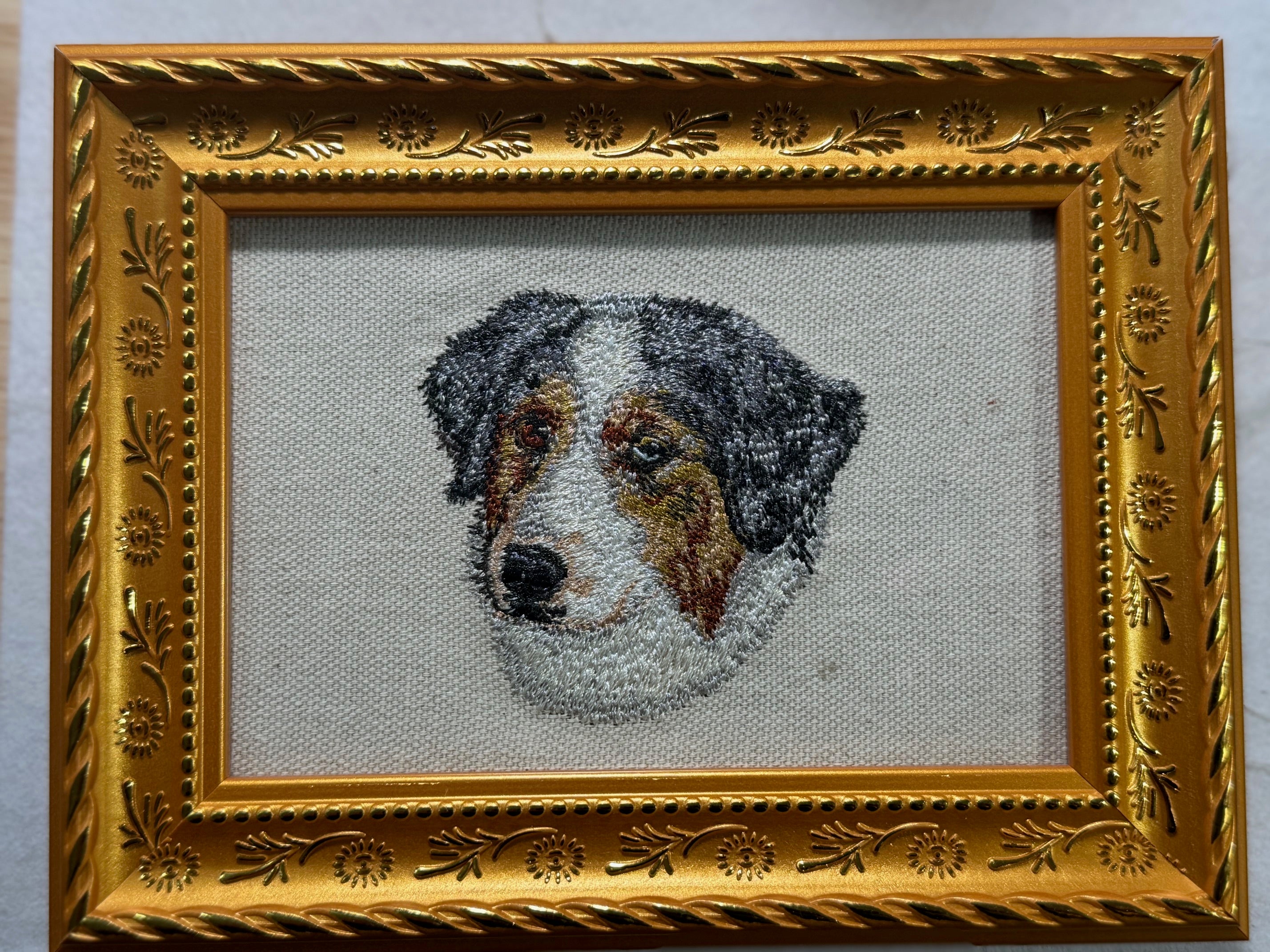Australian Shepherd Machine Embroidered Art | Framed Dog Breed Décor