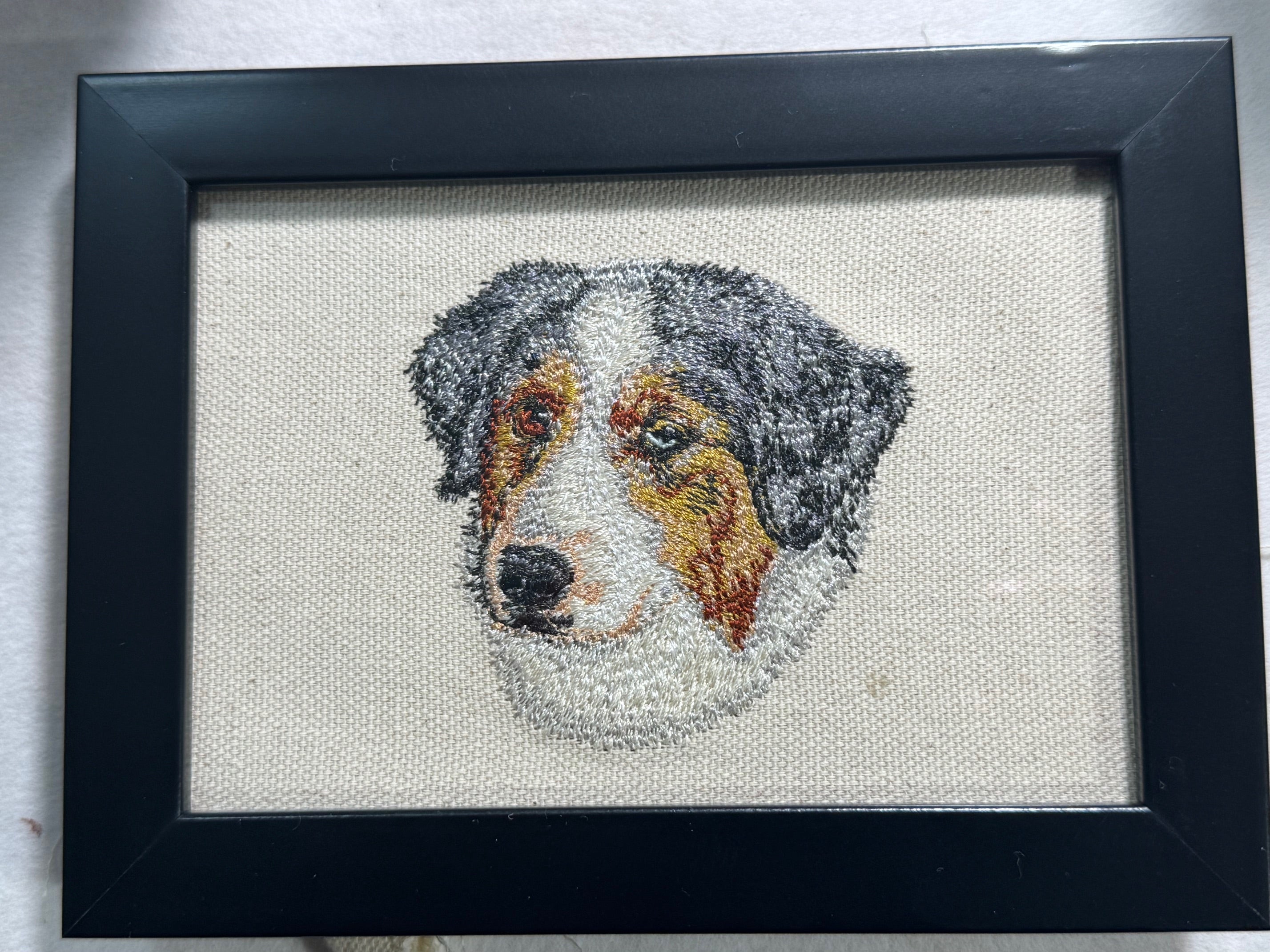Australian Shepherd Machine Embroidered Art | Framed Dog Breed Décor
