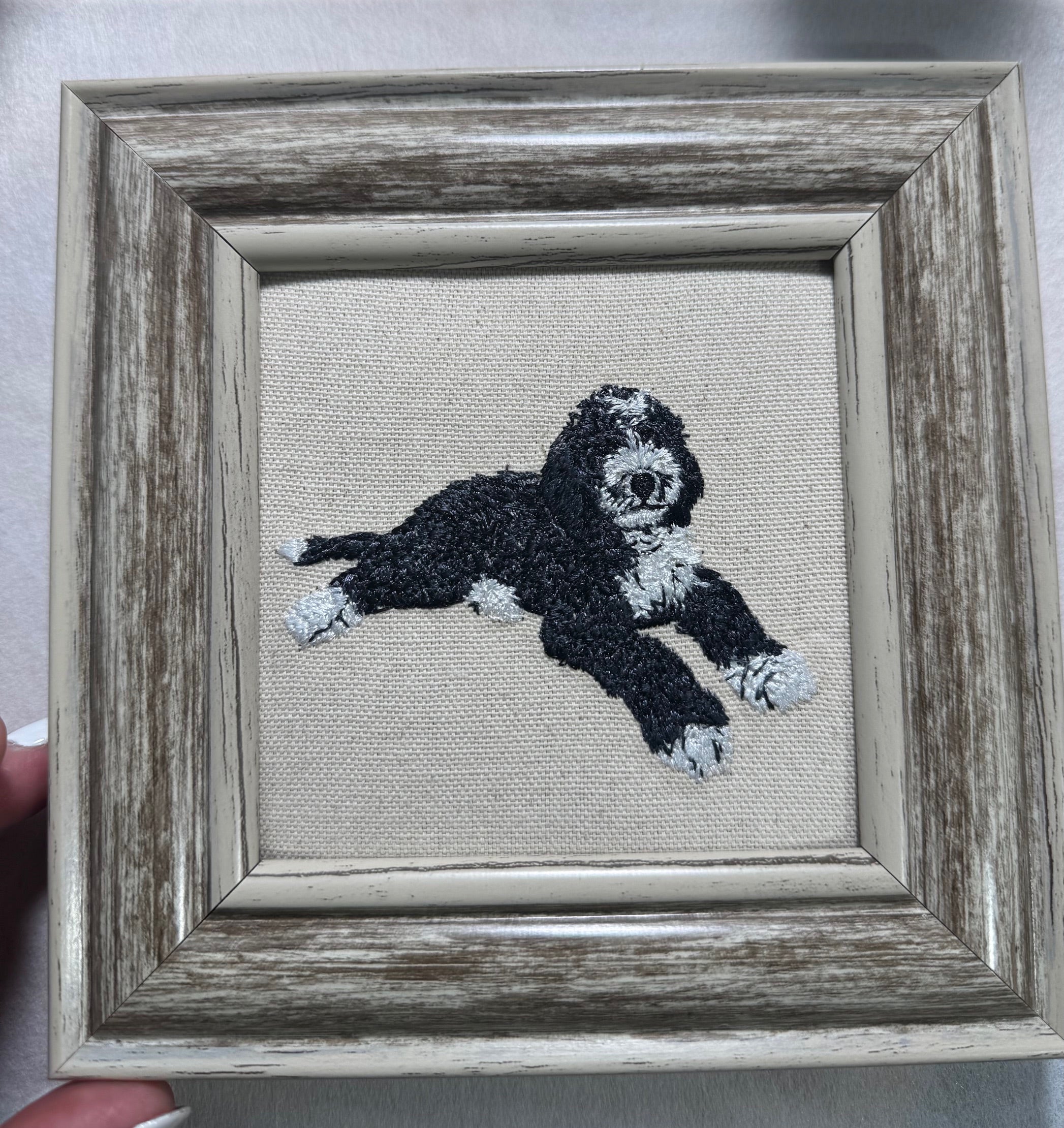 Bernedoodle Machine Embroidered Art | Framed Dog Breed Décor