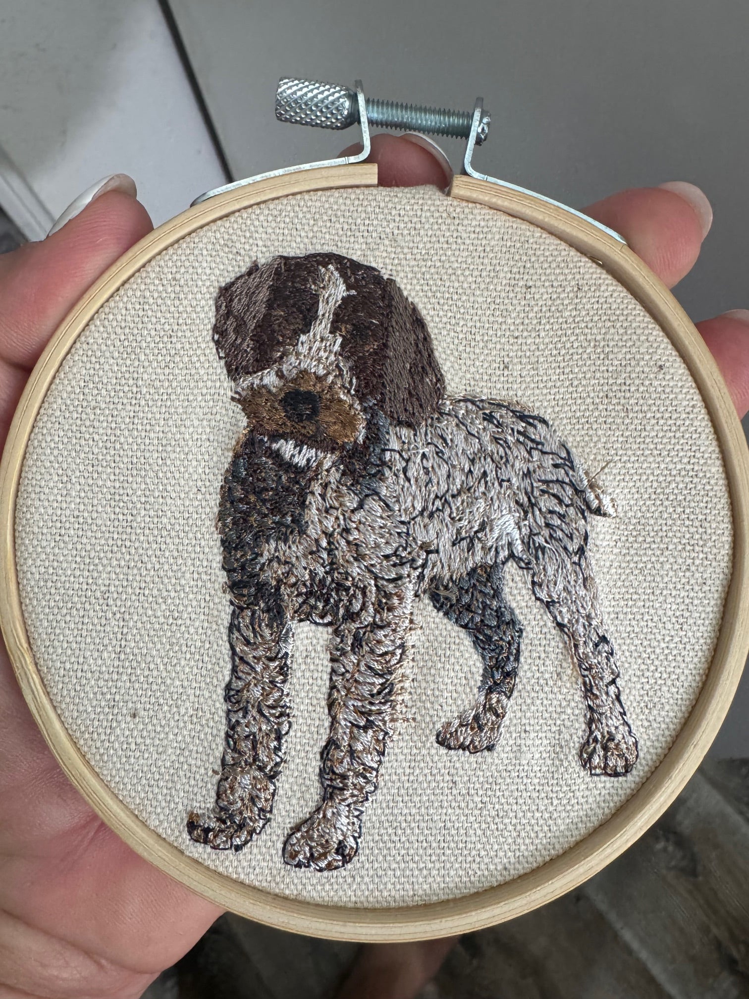 German Pointer Machine Embroidered Art | Framed Dog Breed Décor