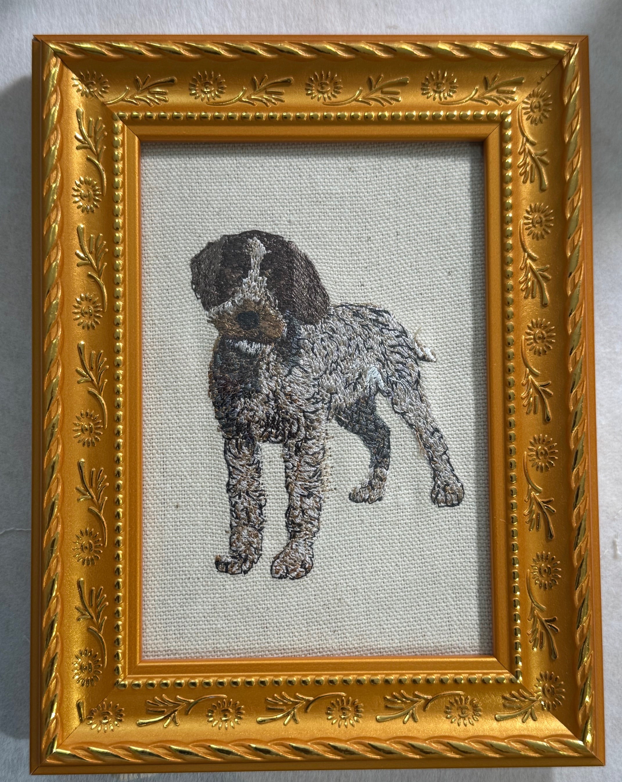 German Pointer Machine Embroidered Art | Framed Dog Breed Décor