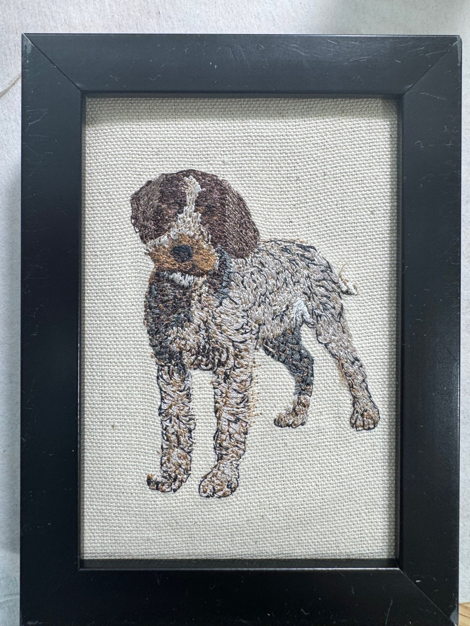 German Pointer Machine Embroidered Art | Framed Dog Breed Décor
