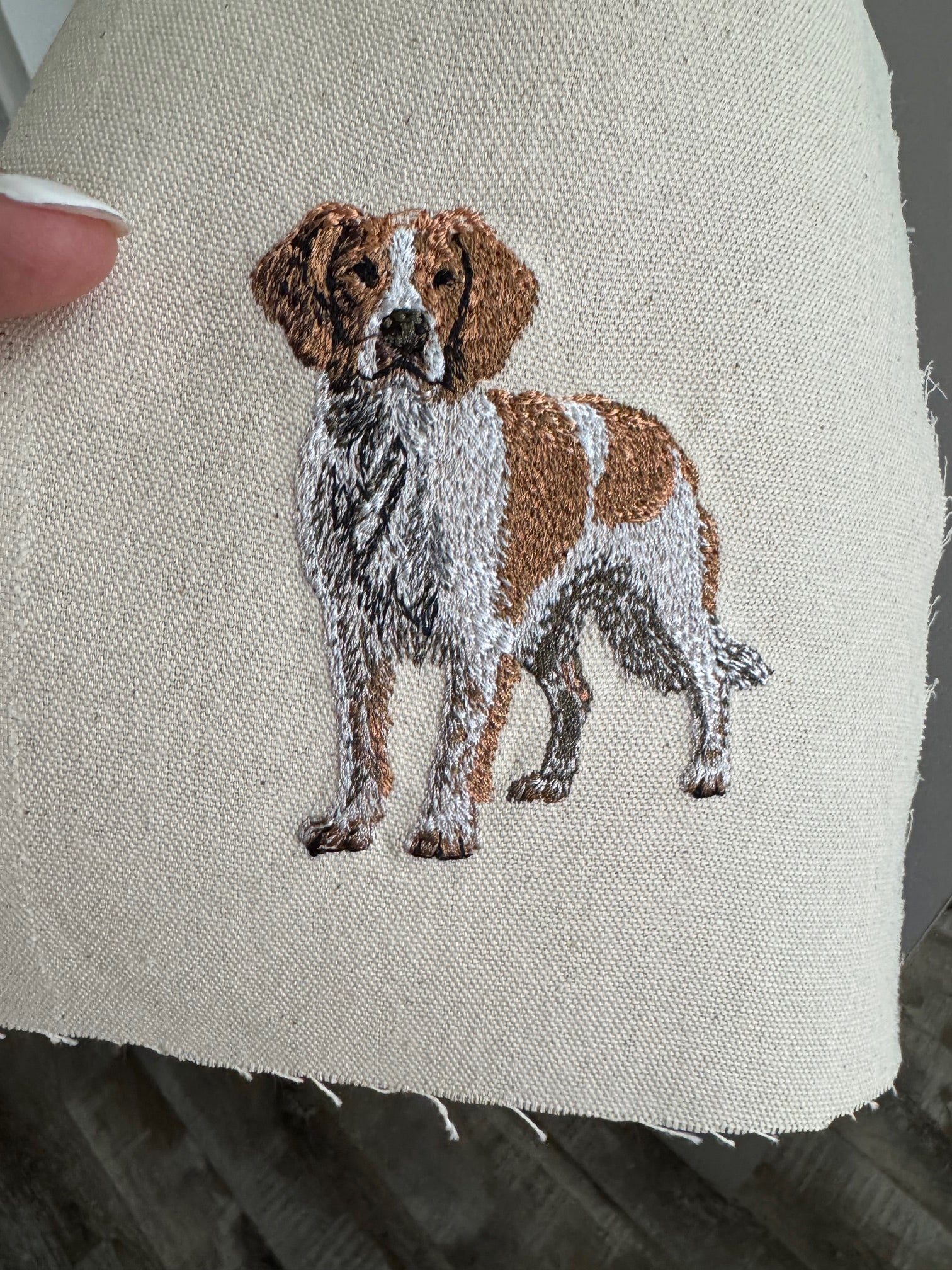 Red Brittany Spaniel Machine Embroidered Framed Art | Tabletop Decor