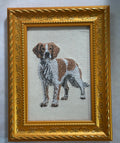Red Brittany Spaniel Machine Embroidered Framed Art | Tabletop Decor