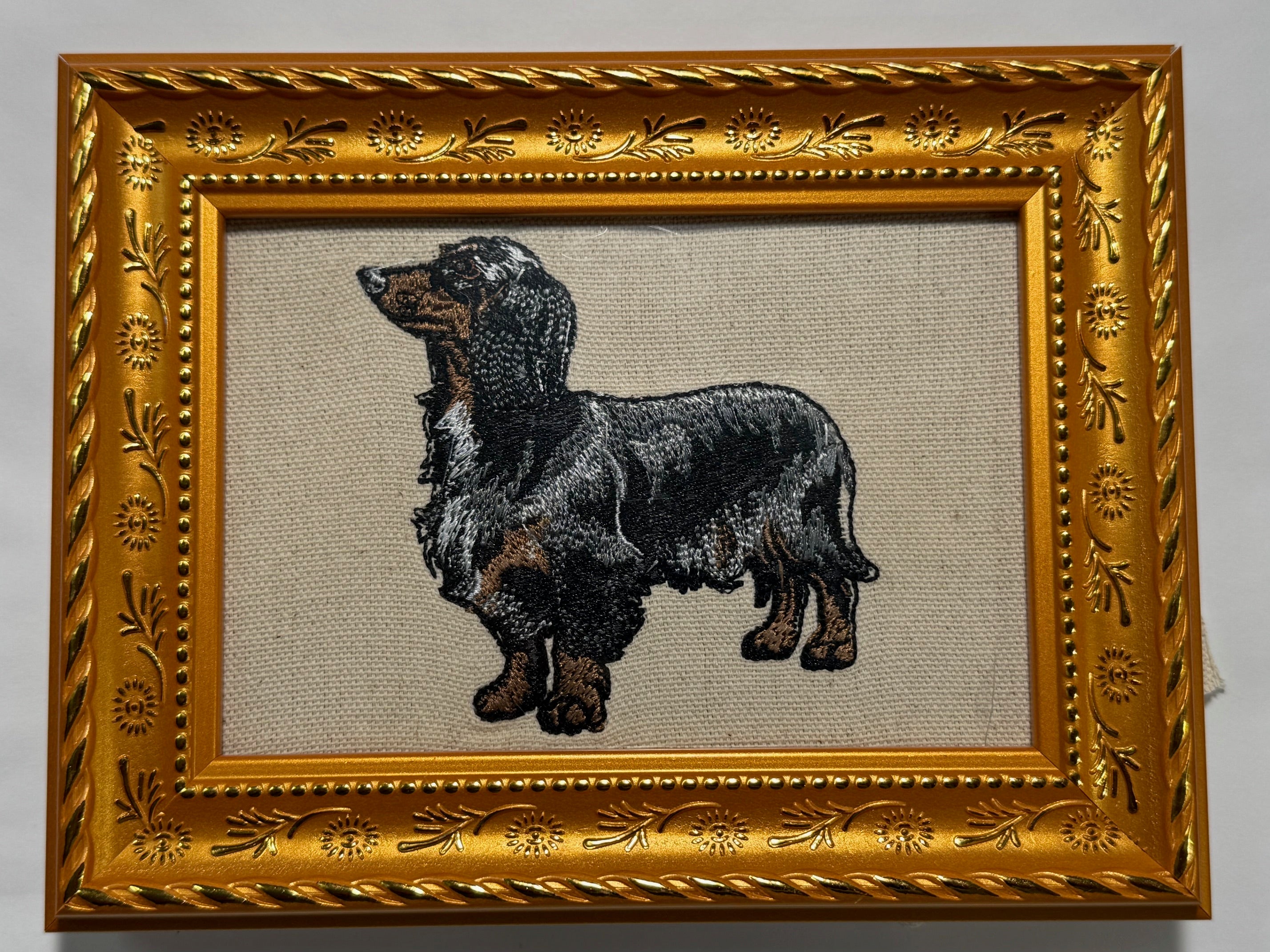 Dapple Dachshund Machine Embroidered Art | Framed Dog Breed Décor