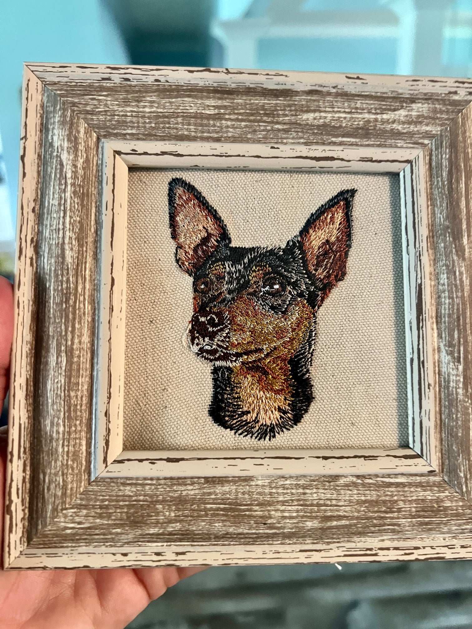 Miniature Pinscher Machine Embroidered Framed Art | Tabletop Decor for Home or Office
