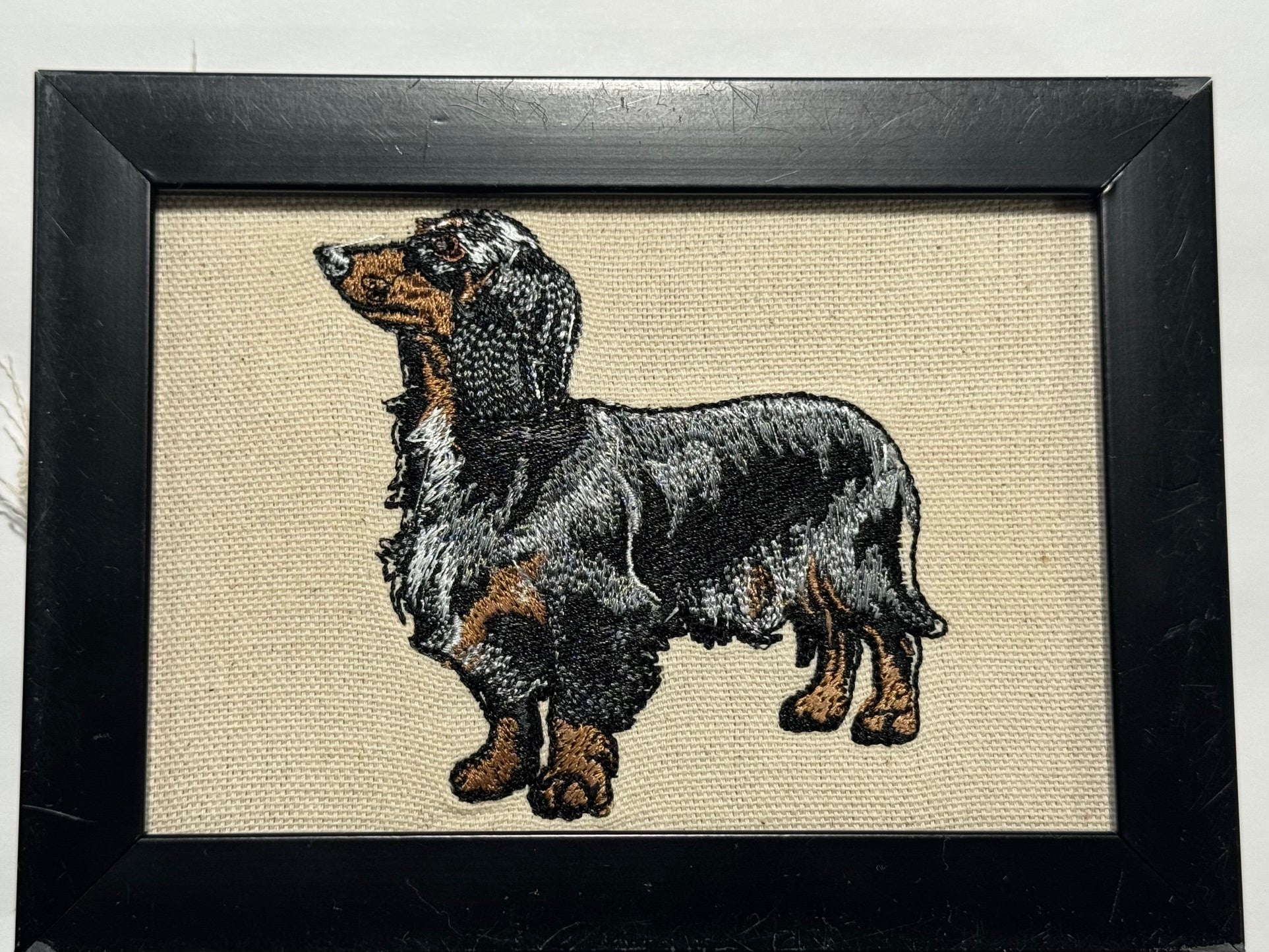 Dapple Dachshund Machine Embroidered Art | Framed Dog Breed Décor