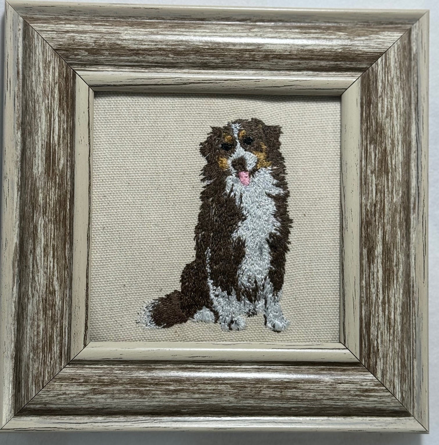Australian Shepherd (Aussie) Machine Embroidered Framed Art No. 2 | Tabletop Decor