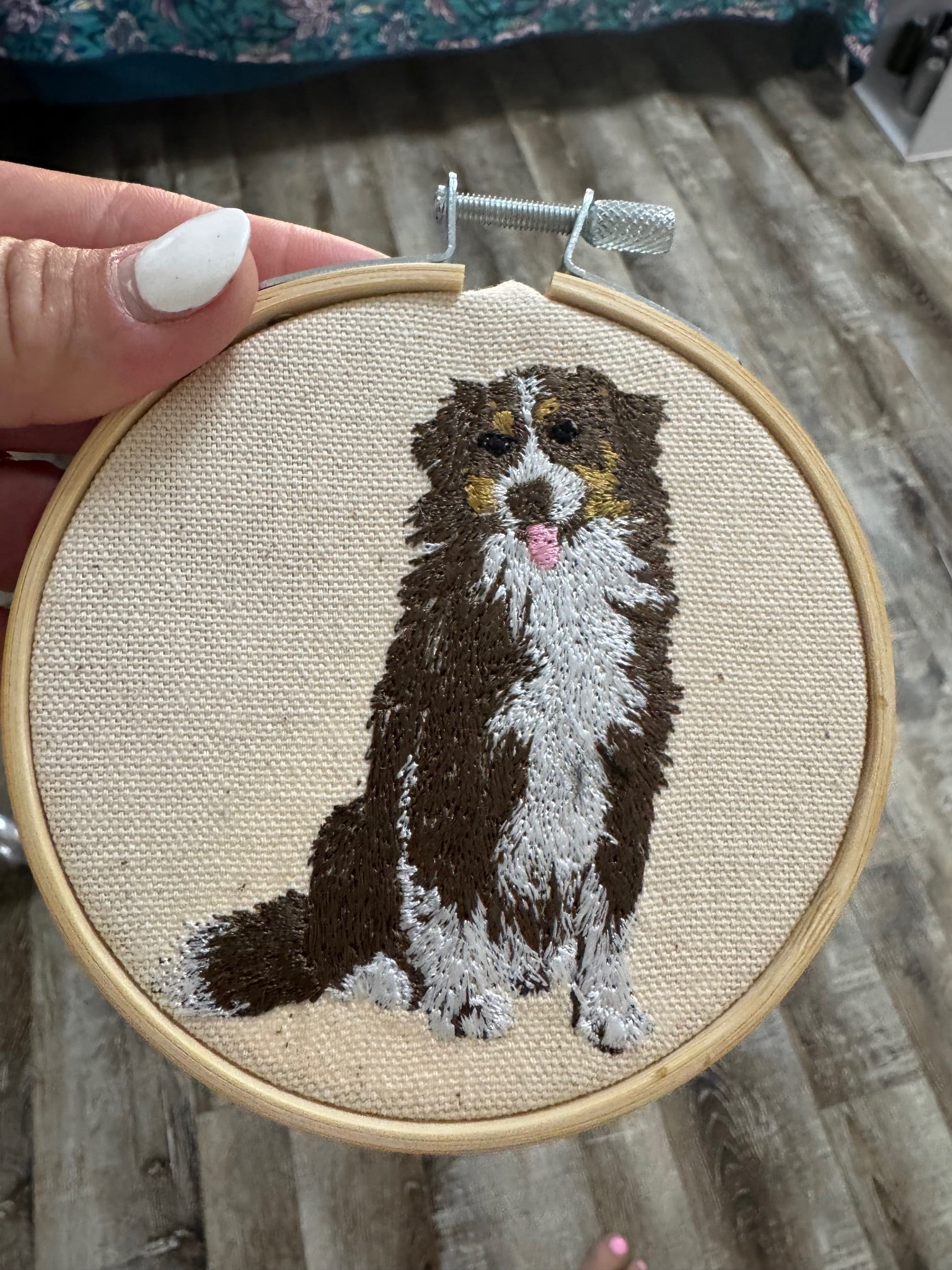 Australian Shepherd (Aussie) Machine Embroidered Framed Art No. 2 | Tabletop Decor