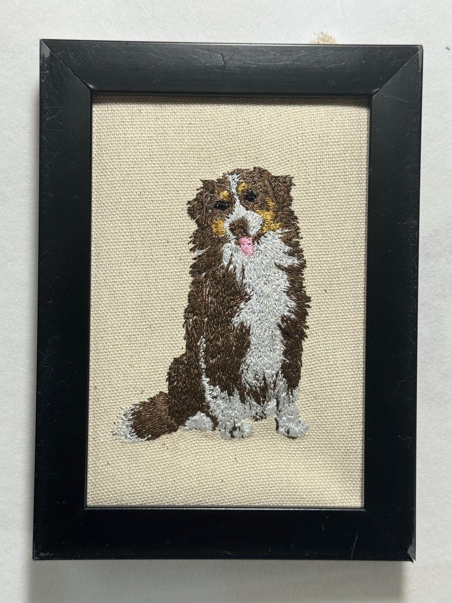 Australian Shepherd (Aussie) Machine Embroidered Framed Art No. 2 | Tabletop Decor