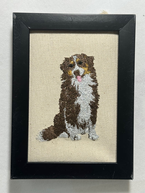 Australian Shepherd (Aussie) Machine Embroidered Framed Art No. 2 | Tabletop Decor