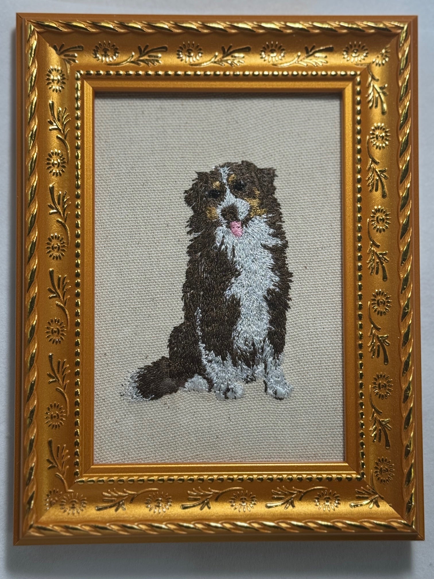 Australian Shepherd (Aussie) Machine Embroidered Framed Art No. 2 | Tabletop Decor