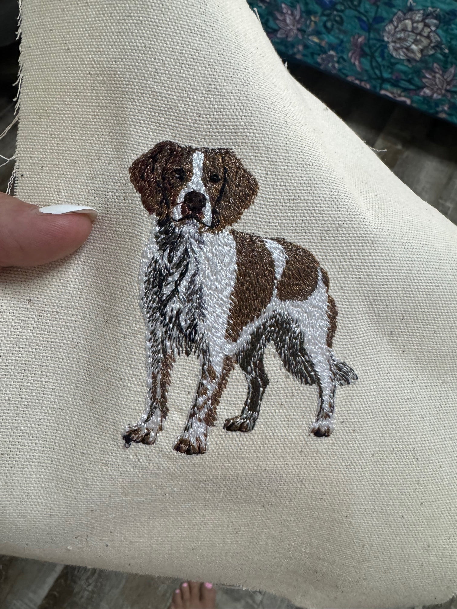 Brittany Spaniel Machine Embroidered Framed Art | Tabletop Decor