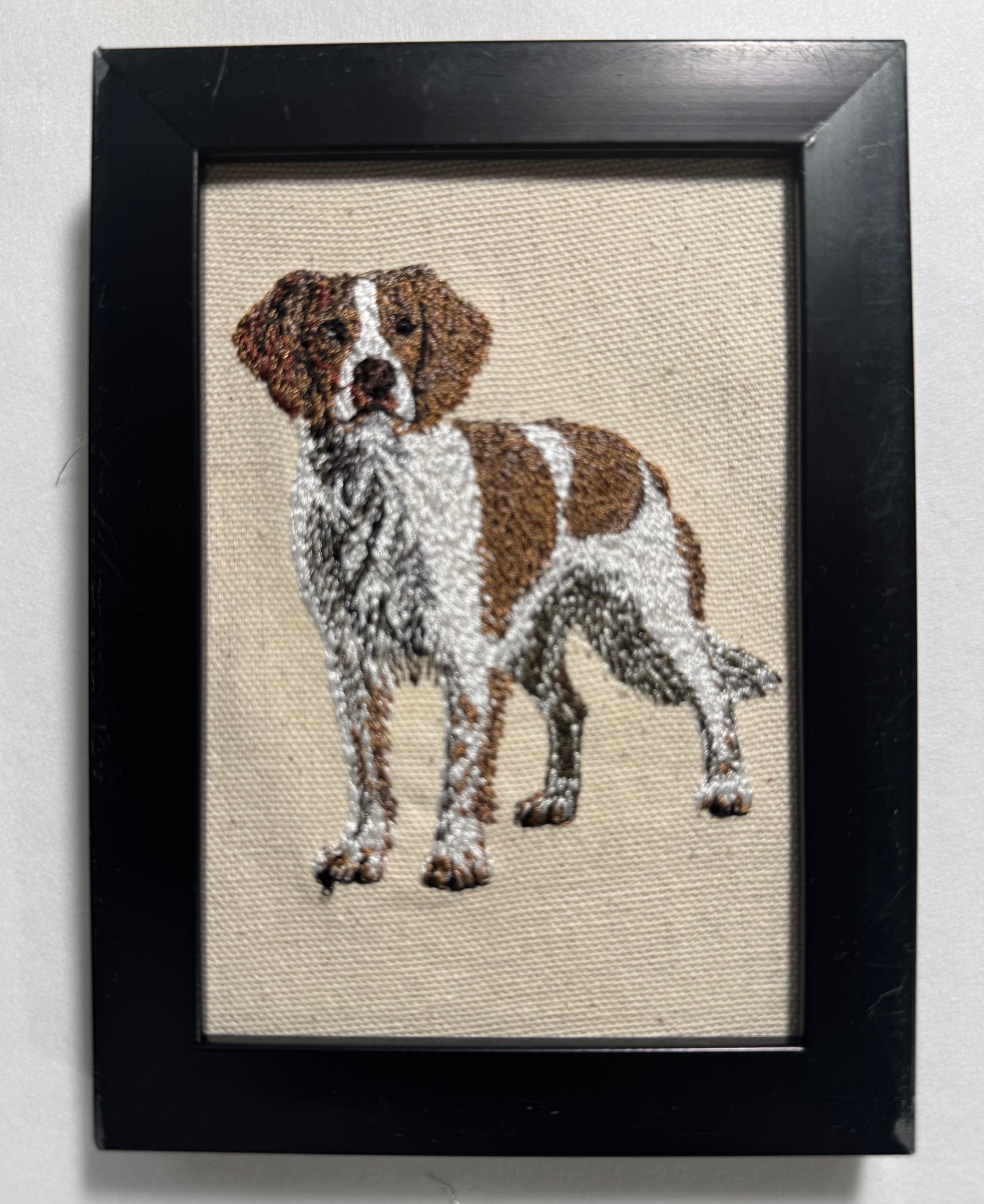 Brittany Spaniel Machine Embroidered Framed Art | Tabletop Decor
