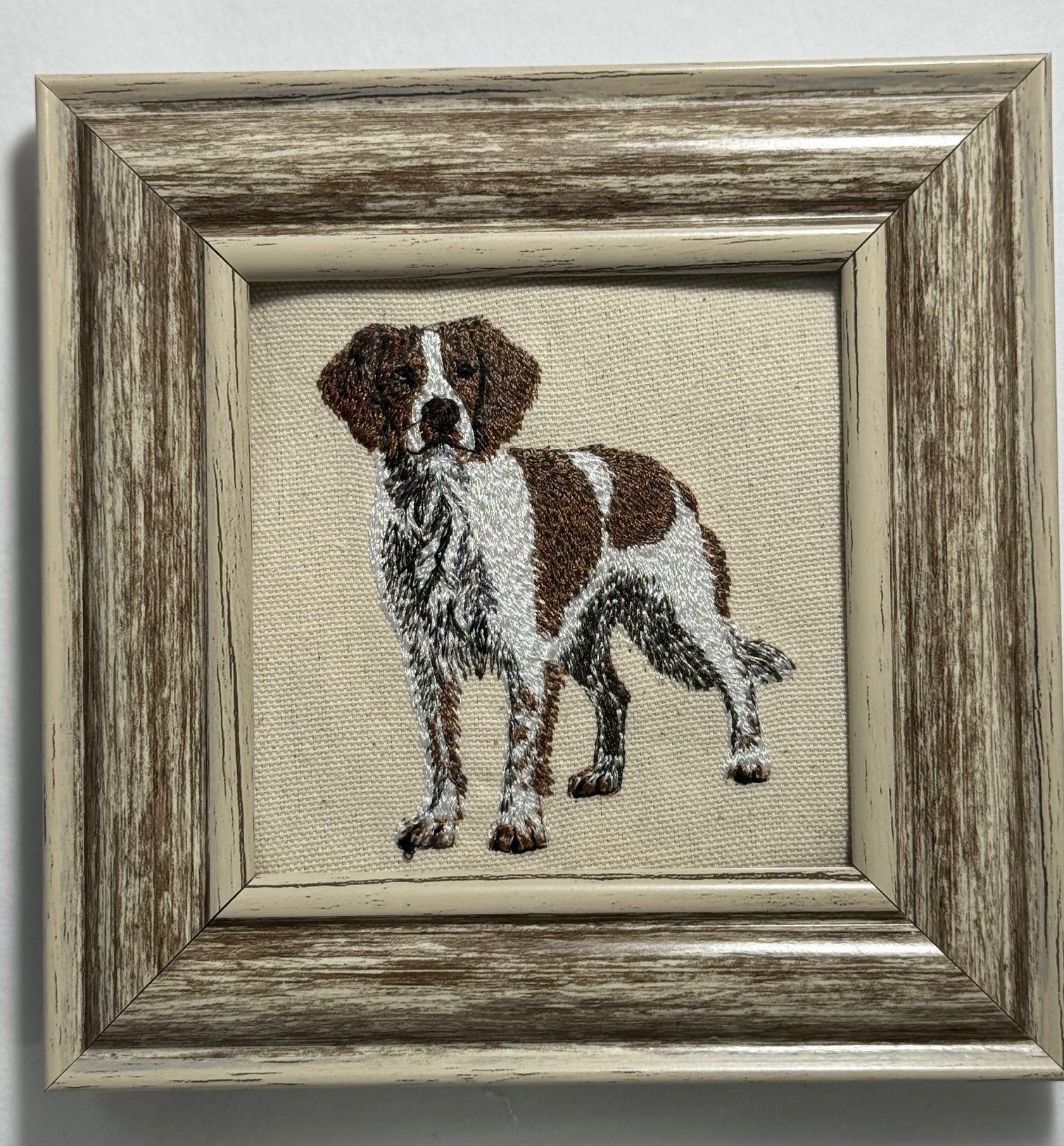 Brittany Spaniel Machine Embroidered Framed Art | Tabletop Decor
