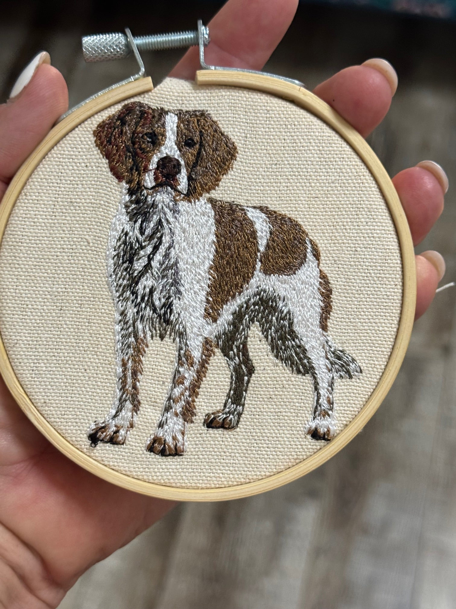 Brittany Spaniel Machine Embroidered Framed Art | Tabletop Decor