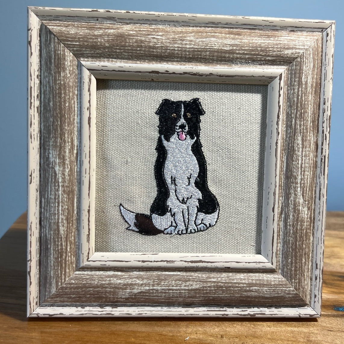 Border Collie Machine Embroidered Framed Art | Tabletop Decor for Home or Office