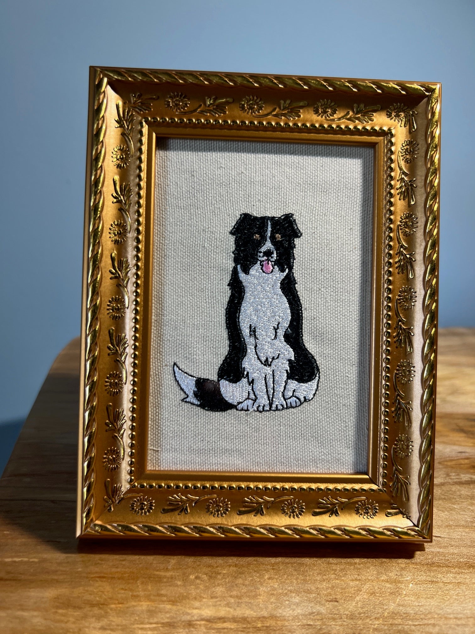 Border Collie Machine Embroidered Framed Art | Tabletop Decor for Home or Office