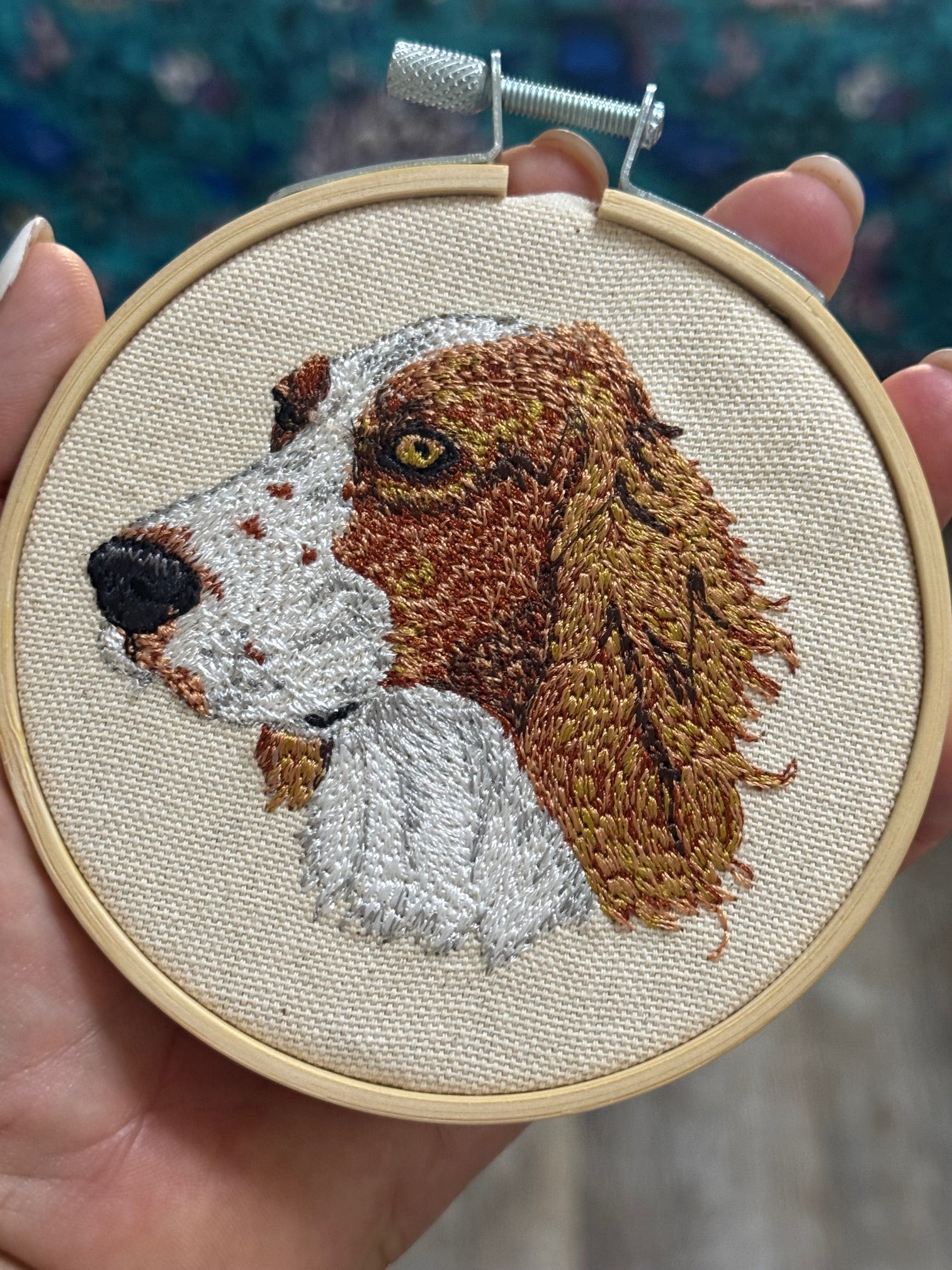 English Setter Machine Embroidered Framed Art | Tabletop Decor