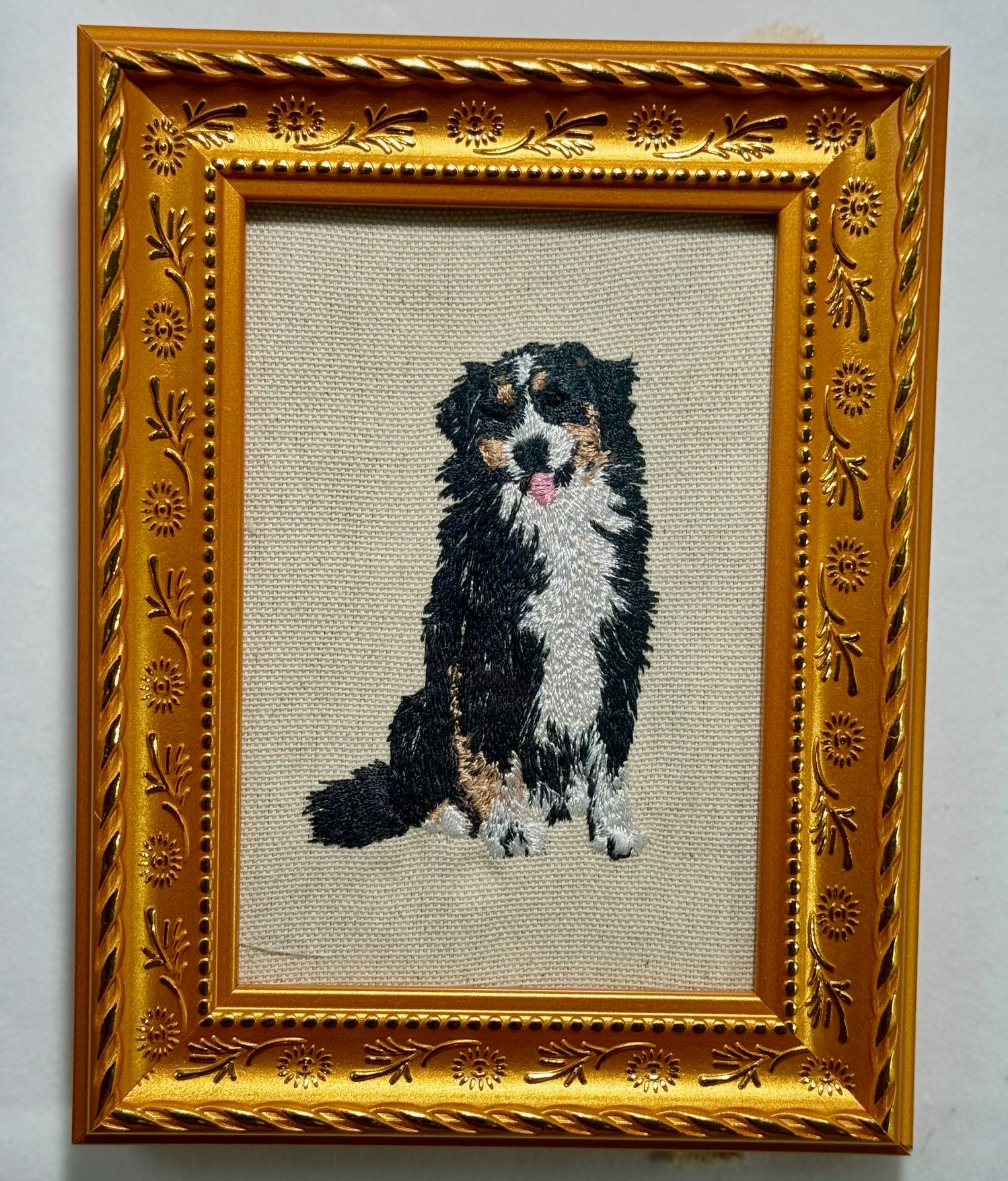 Australian Shepherd (Aussie) Machine Embroidered Framed Art | Tabletop Decor