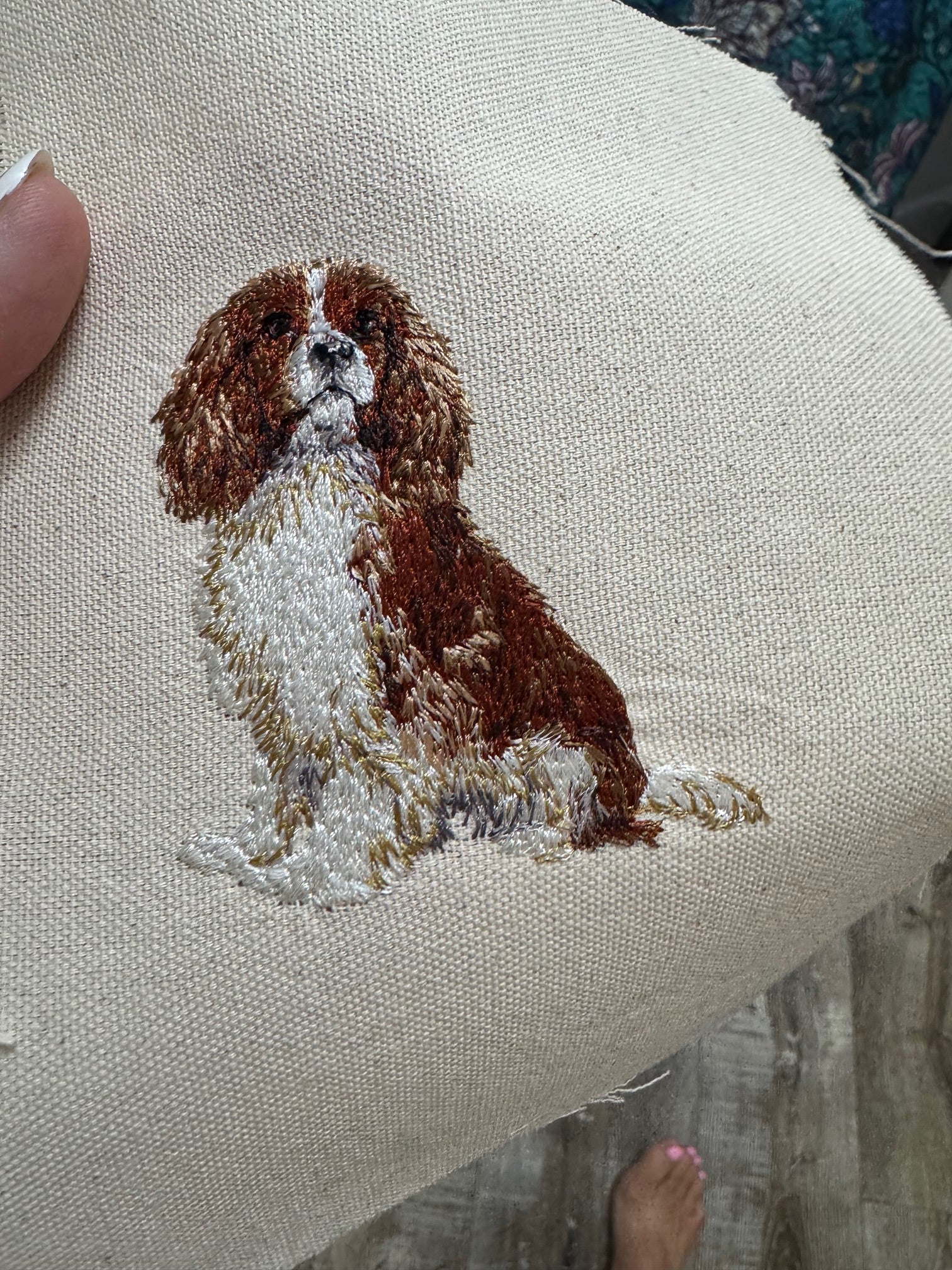 Cavalier King Charles Spaniel Machine Embroidered Framed Art | Tabletop Decor