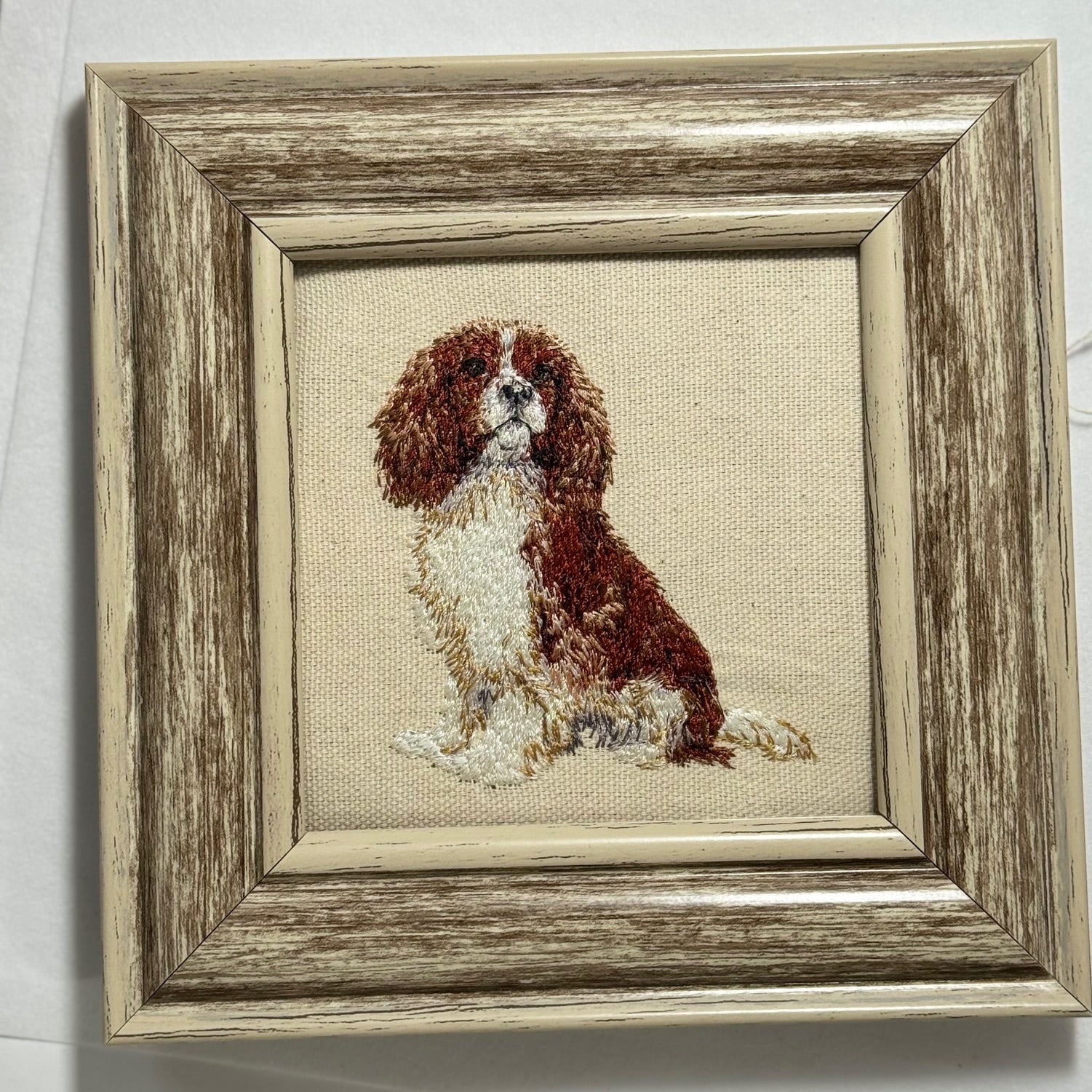 Cavalier King Charles Spaniel Machine Embroidered Framed Art | Tabletop Decor