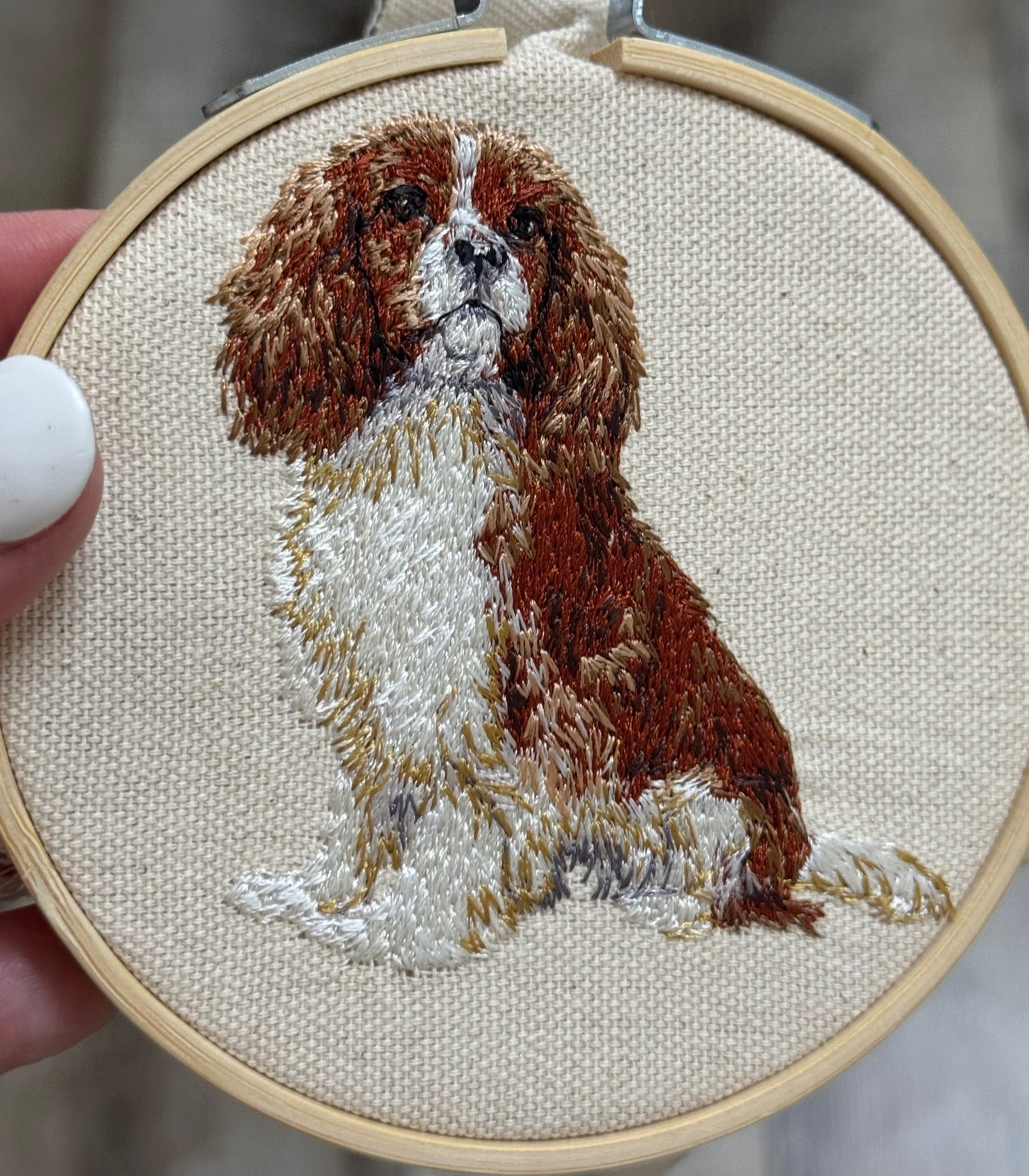 Cavalier King Charles Spaniel Machine Embroidered Framed Art | Tabletop Decor