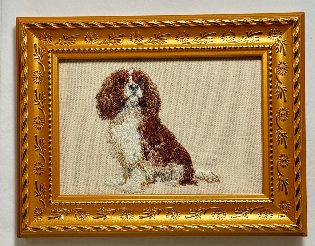 Cavalier King Charles Spaniel Machine Embroidered Framed Art | Tabletop Decor
