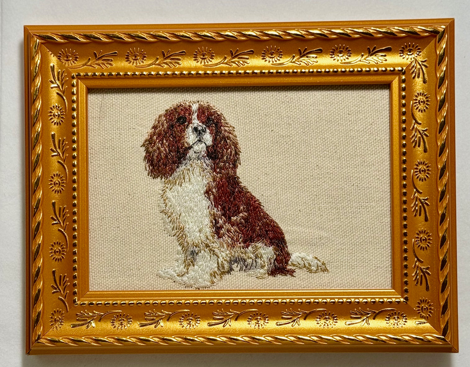 Cavalier King Charles Spaniel Machine Embroidered Framed Art | Tabletop Decor