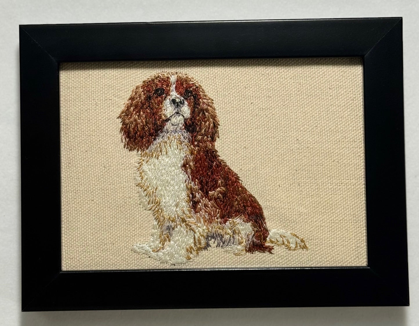 Cavalier King Charles Spaniel Machine Embroidered Framed Art | Tabletop Decor