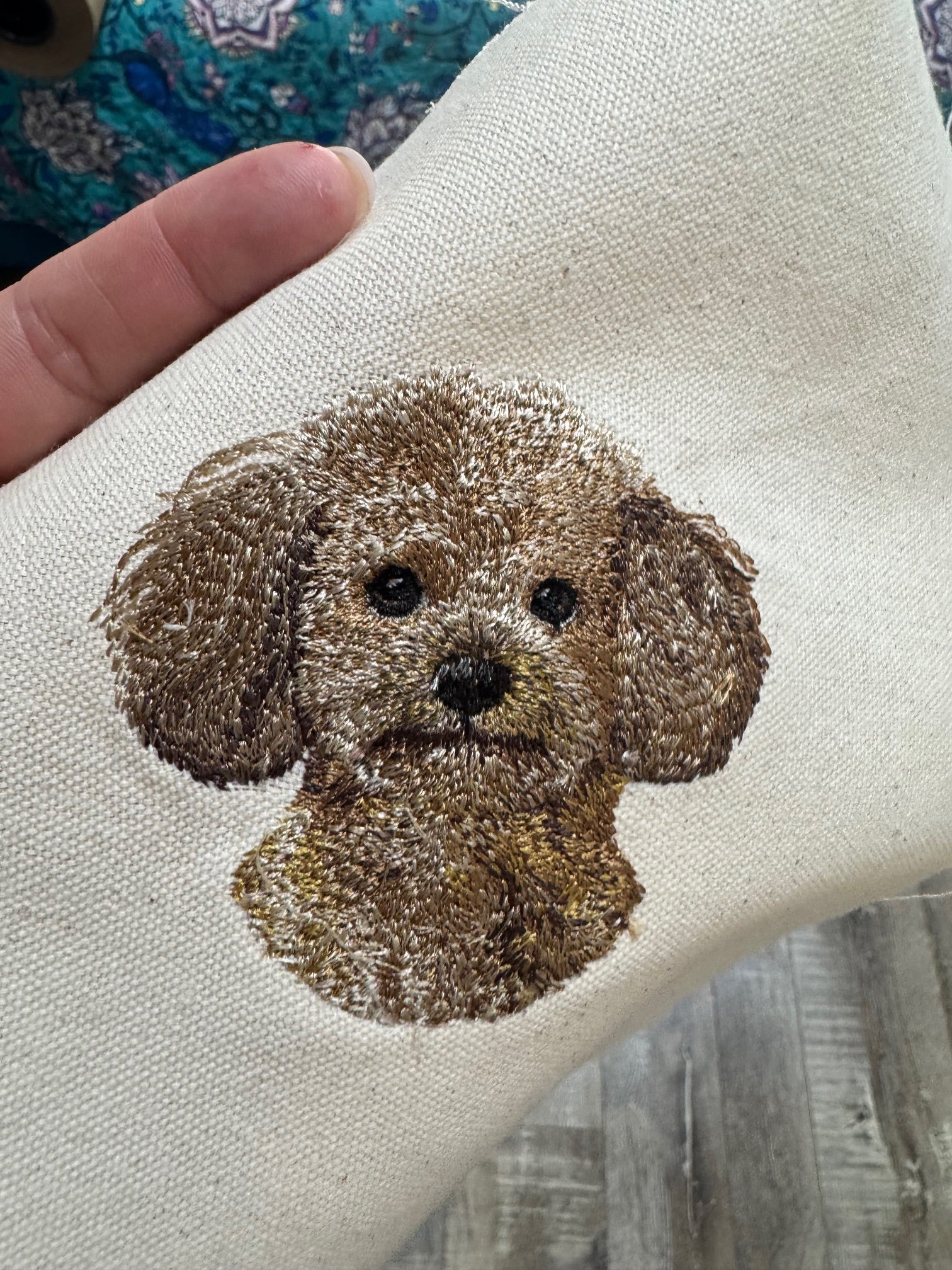 Mini Goldendoodle Machine Embroidered Framed Art | Tabletop Decor