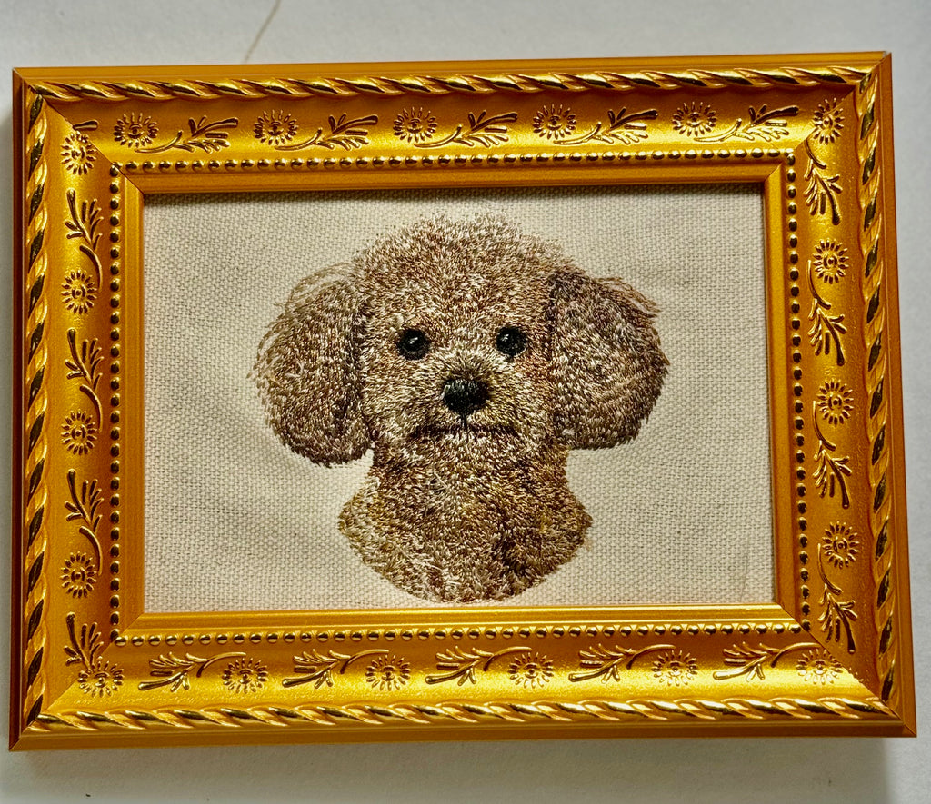 Mini Goldendoodle Machine Embroidered Framed Art | Tabletop Decor