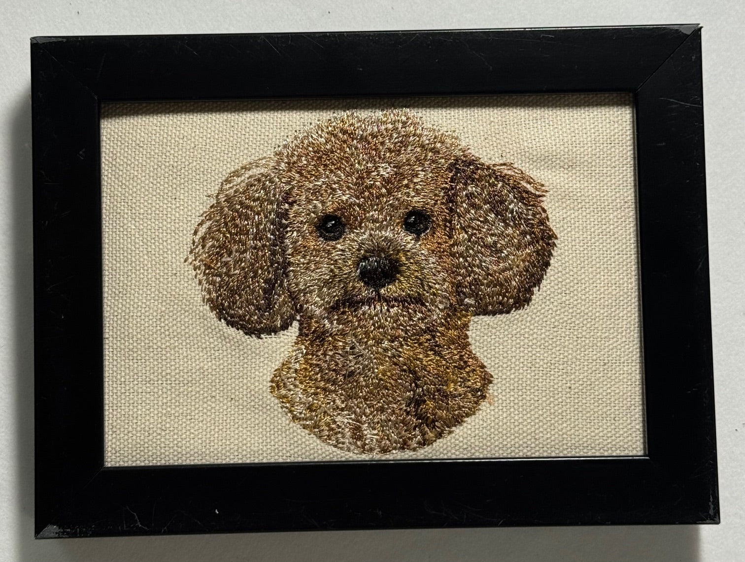 Mini Goldendoodle Machine Embroidered Framed Art | Tabletop Decor