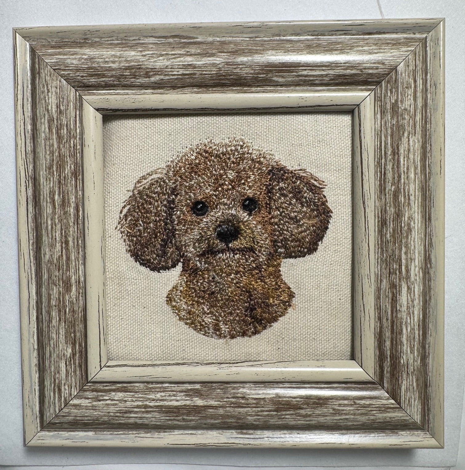Mini Goldendoodle Machine Embroidered Framed Art | Tabletop Decor