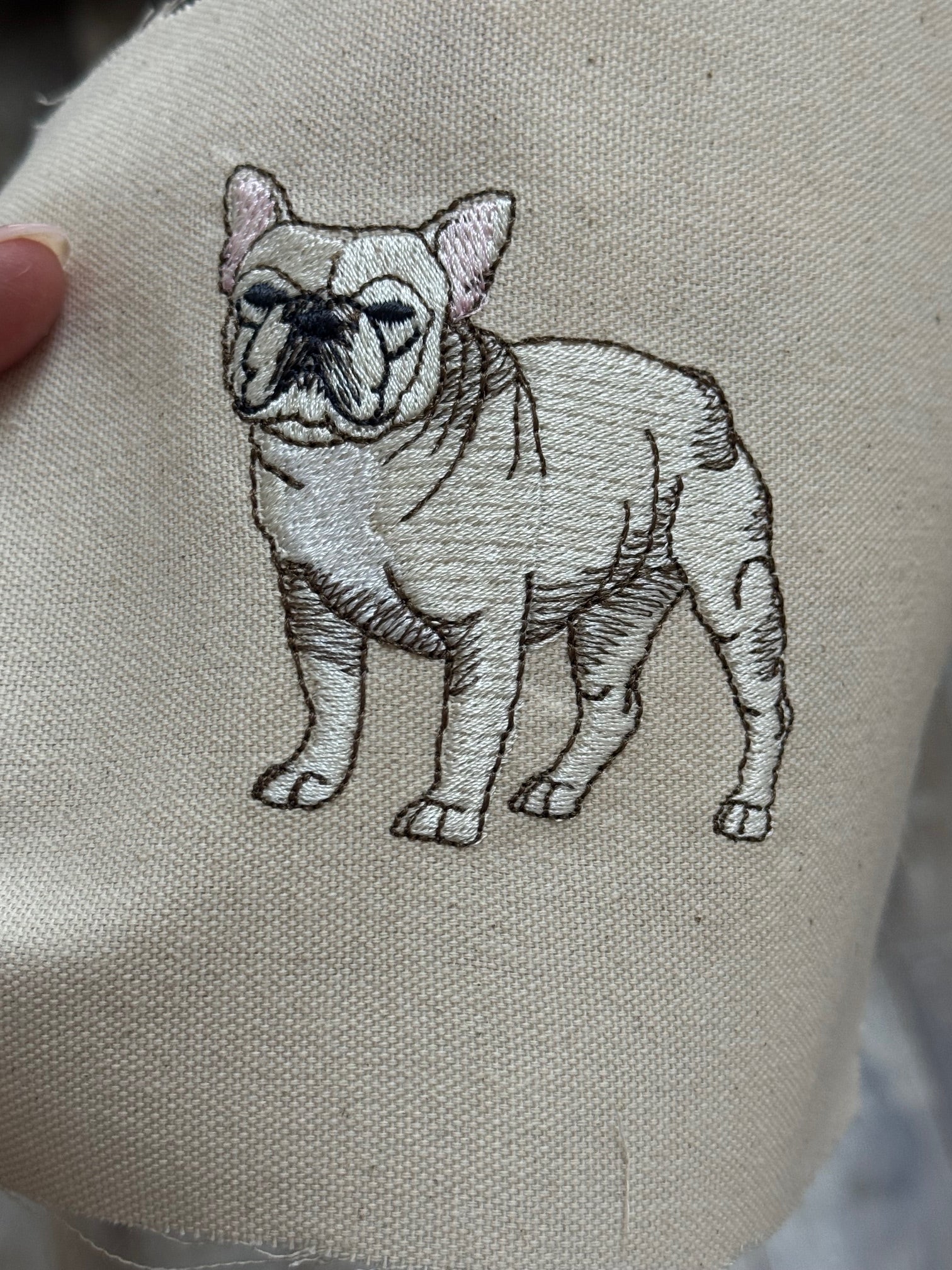 Cream French Bulldog (Frenchie) Machine Embroidered Framed Art | Tabletop Decor
