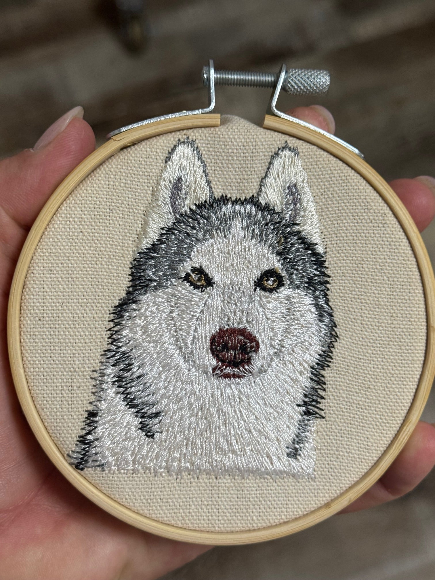 Alaskan Malamute Machine Embroidered Framed Art | Tabletop Decor