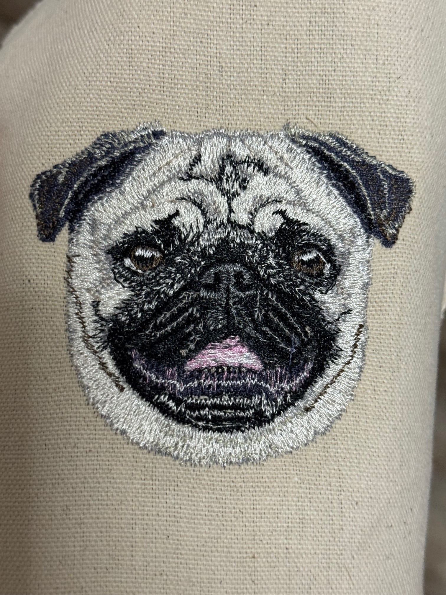 Pug Machine Embroidered Framed Art No. 3 | Tabletop Decor