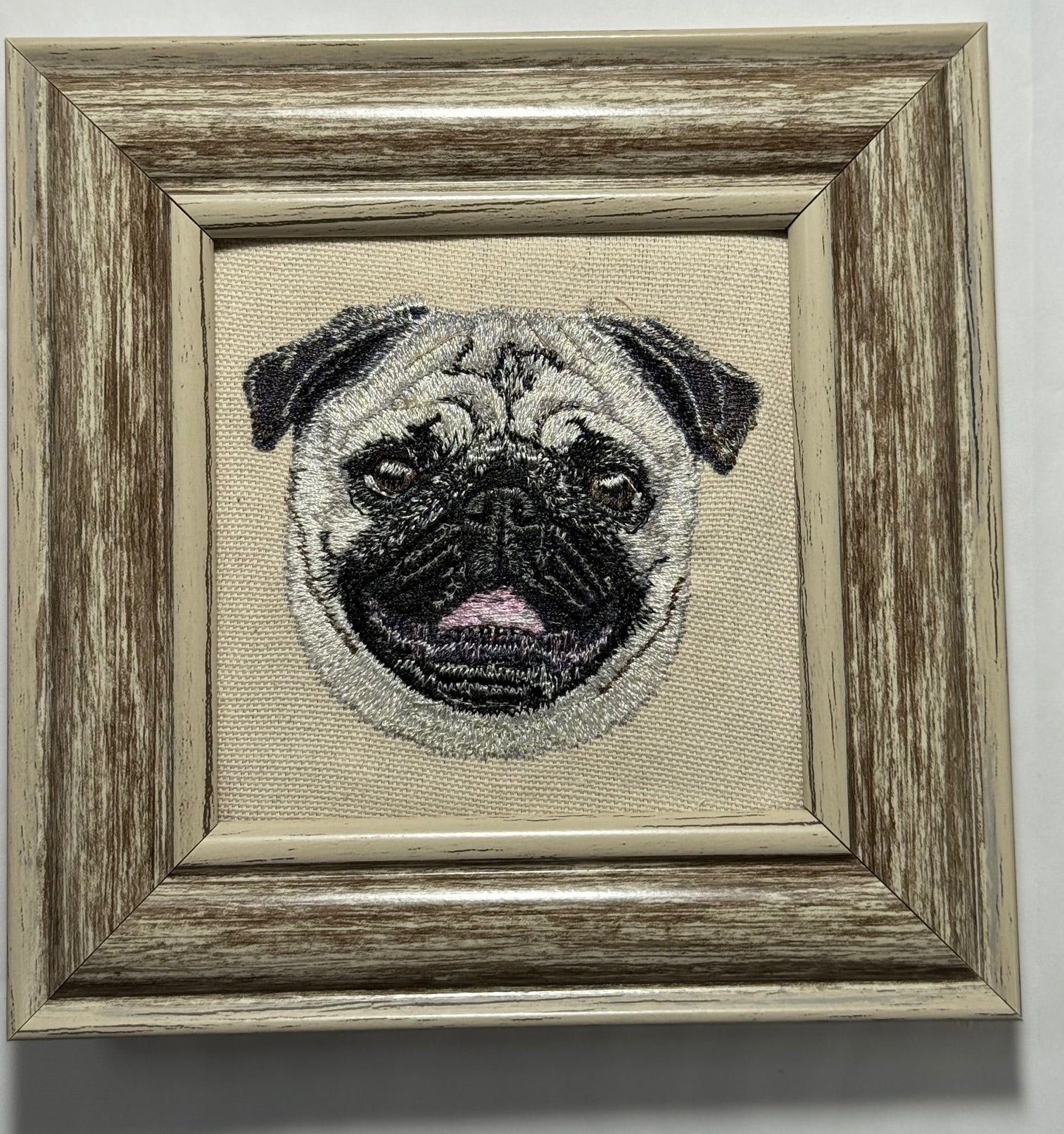 Pug Machine Embroidered Framed Art No. 3 | Tabletop Decor