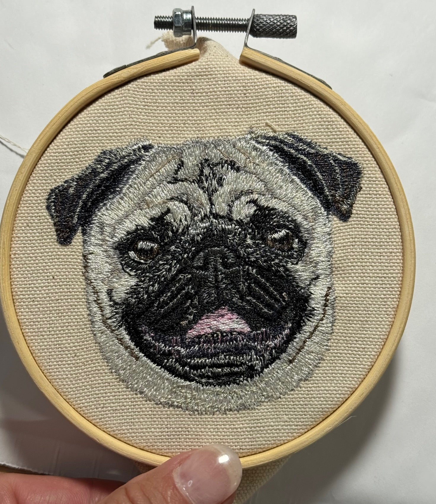 Pug Machine Embroidered Framed Art No. 3 | Tabletop Decor